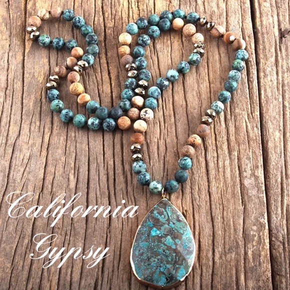 CALIFORNIA GYPSY Jewelry - Raw Emerald Jasper Boho Pendant Necklace